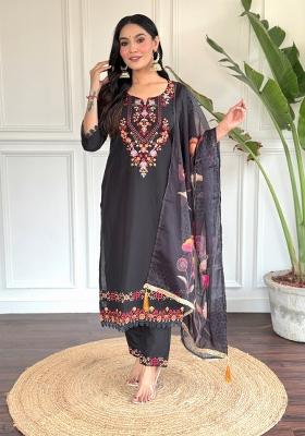 Black Embroidered Chanderi Salwar Kameez With Dupatta