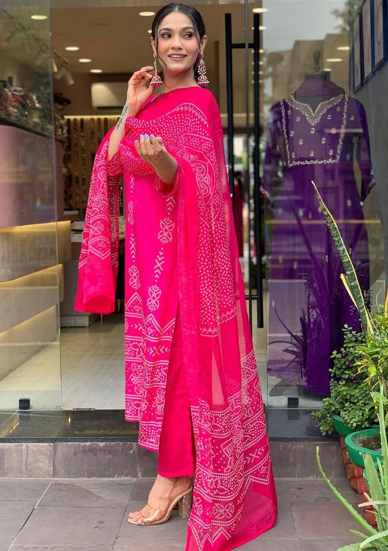 Pink Printed Silk Salwar Kameez With Dupatta