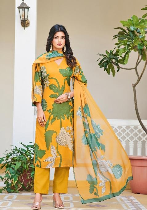 Yellow Printed Organza Silk Salwar Kameez With Dupatta