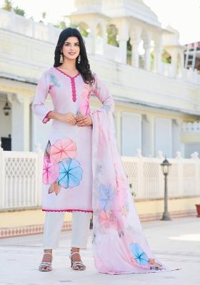 Pink Printed Cotton Salwar Kameez With Dupatta