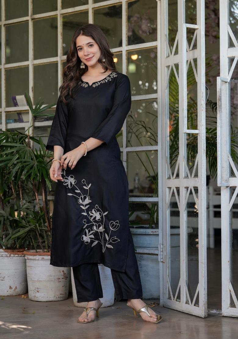 Black Thread Work Viscose Salwar Kameez With Dupatta