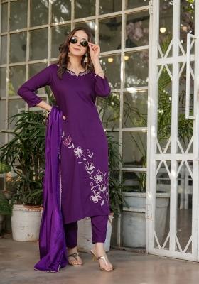 Purple Thread Work Viscose Salwar Kameez With Dupatta