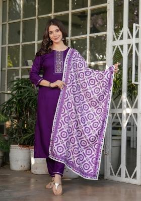 Purple Embroidered Rayon Salwar Kameez With Dupatta