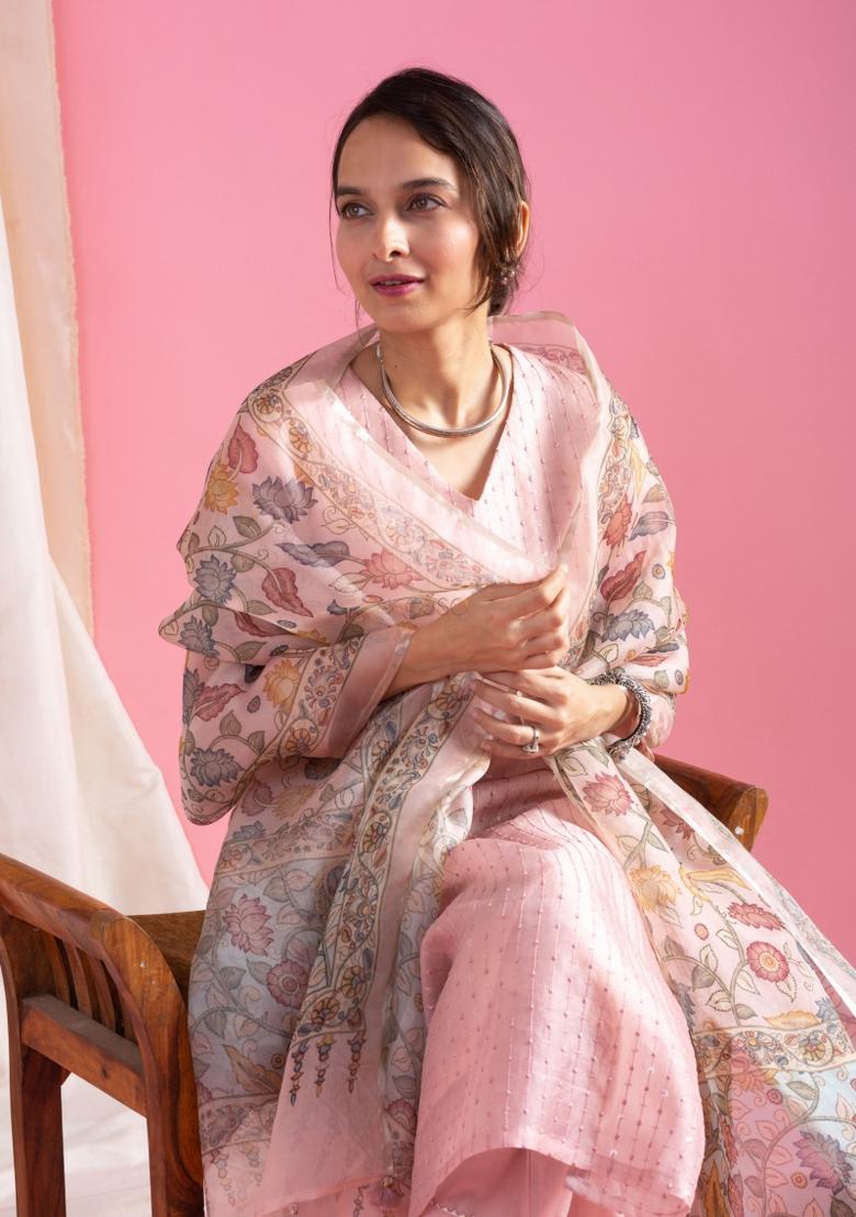 Pink Chanderi Viscose Salwar Kameez With Dupatta
