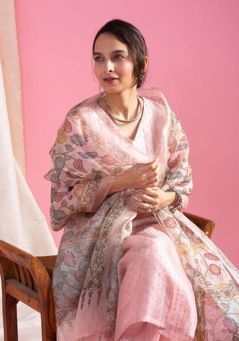Pink Chanderi Viscose Salwar Kameez With Dupatta