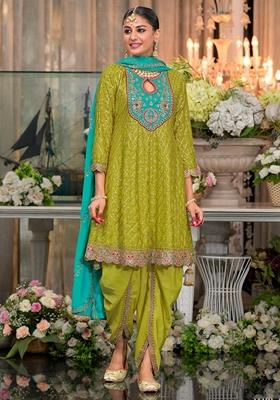 Mehendi Green Embroidered Art Silk Salwar Kameez With Dupatta