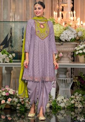 Lavender Embroidered Art Silk Salwar Kameez With Dupatta