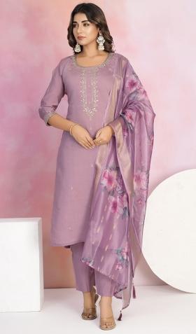 Purple Embroidered Chanderi Salwar Kameez With Dupatta