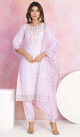 Pink Embroidered Chanderi Salwar Kameez With Dupatta