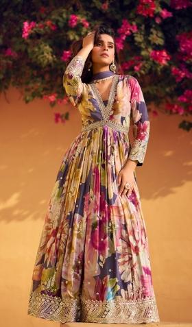 Multi Embroidered Chinon Salwar Kameez With Dupatta