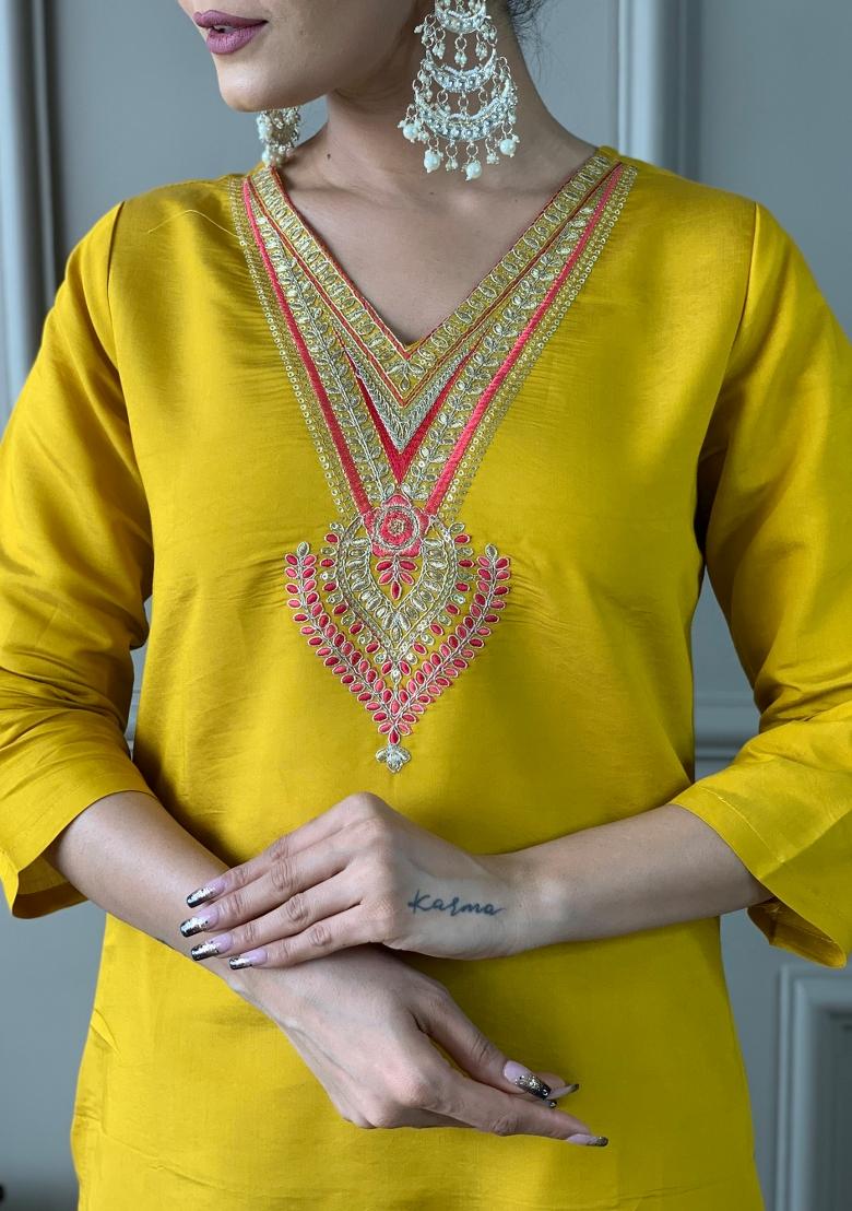 Mustard Yellow Embroidered Organza Salwar Kameez With Dupatta