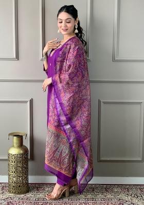 Purple Embroidered Organza Salwar Kameez With Dupatta