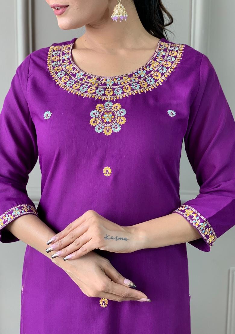 Purple Embroidered Organza Salwar Kameez With Dupatta