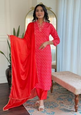 Orange Embroidered Chinon Salwar Kameez With Dupatta