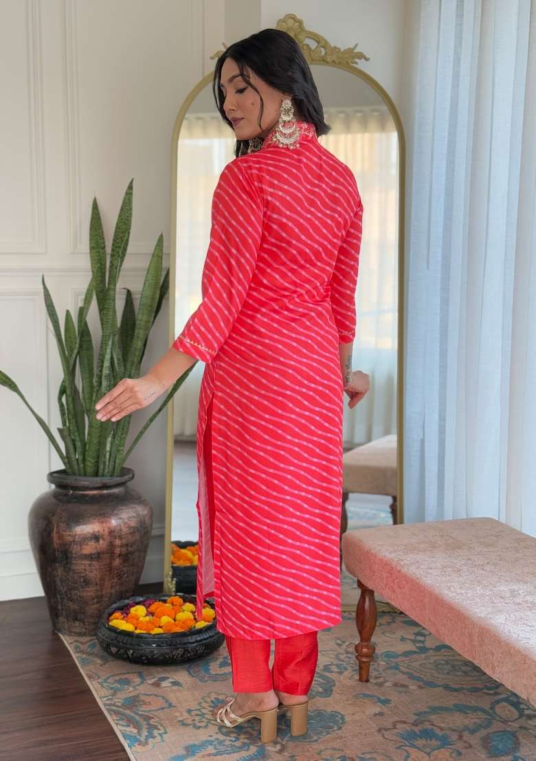 Orange Embroidered Chinon Salwar Kameez With Dupatta - Indya