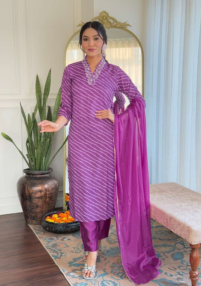 Rani Pink Embroidered Chinon Salwar Kameez With Dupatta - Indya
