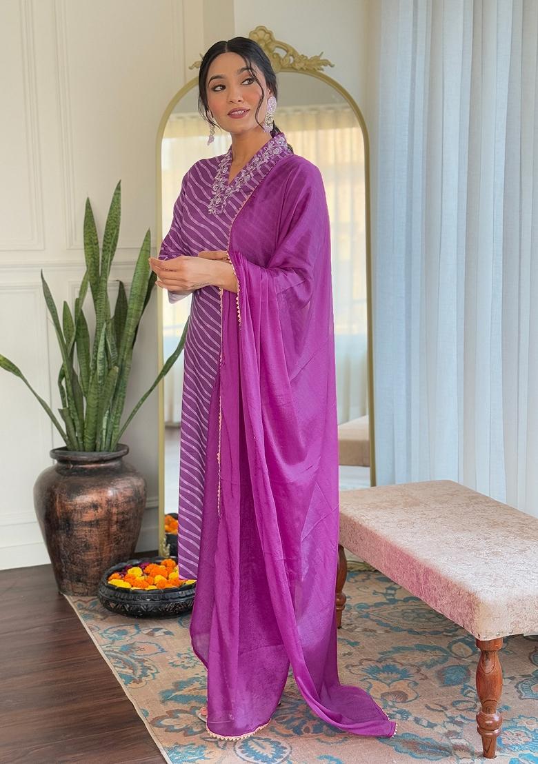 Rani Pink Embroidered Chinon Salwar Kameez With Dupatta