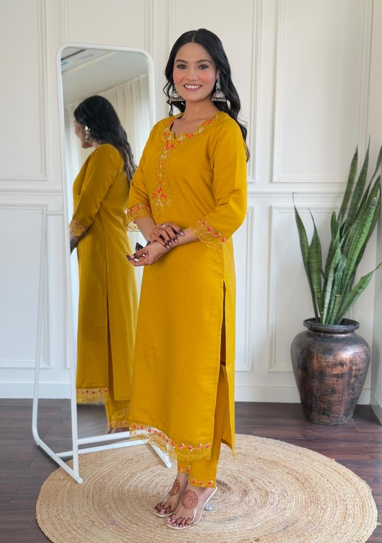 Yellow Embroidered Organza Salwar Kameez With Dupatta
