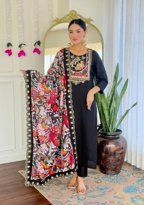Black Embroidered Chanderi Salwar Kameez With Dupatta