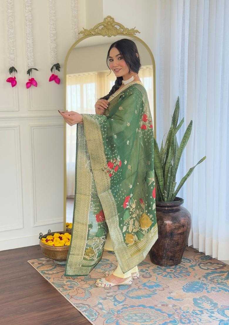 Yellow Embroidered Chanderi Salwar Kameez With Dupatta