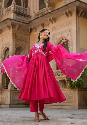 Pink Embroidered Organza Salwar Kameez With Dupatta