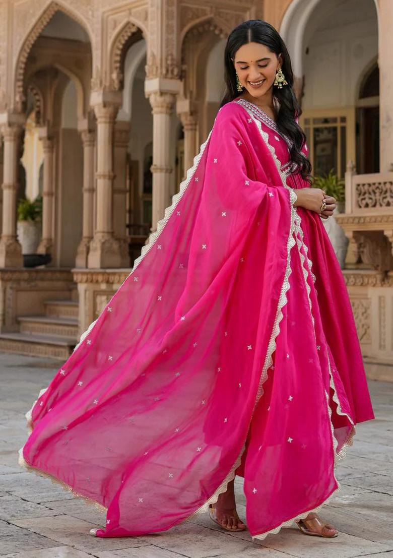 Pink Embroidered Organza Salwar Kameez With Dupatta