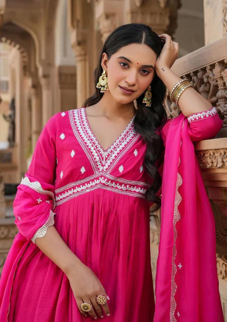 Pink Embroidered Organza Salwar Kameez With Dupatta