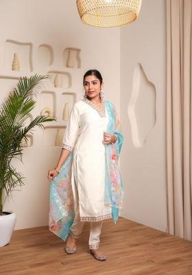 White Embroidered Organza Salwar Kameez With Dupatta