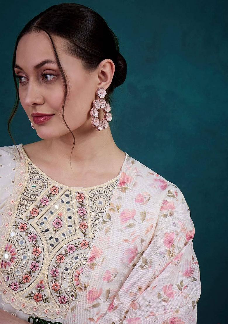 White Embroidered Chanderi Salwar Kameez With Dupatta