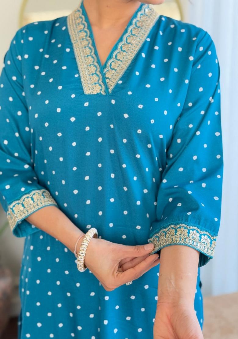 Petrol Blue Embroidered Viscose Salwar Kameez With Dupatta