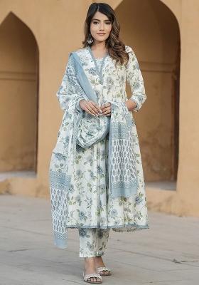 Rama Green Embroidered Cotton Salwar Kameez With Dupatta