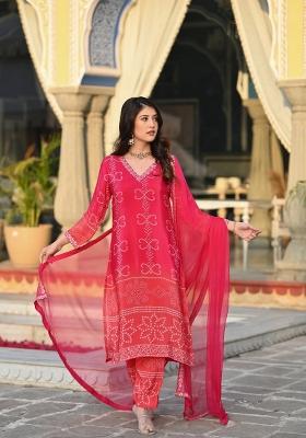 Peach Embroidered Chinon Salwar Kameez With Dupatta
