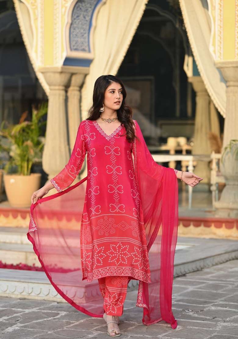 Peach Embroidered Chinon Salwar Kameez With Dupatta - Indya