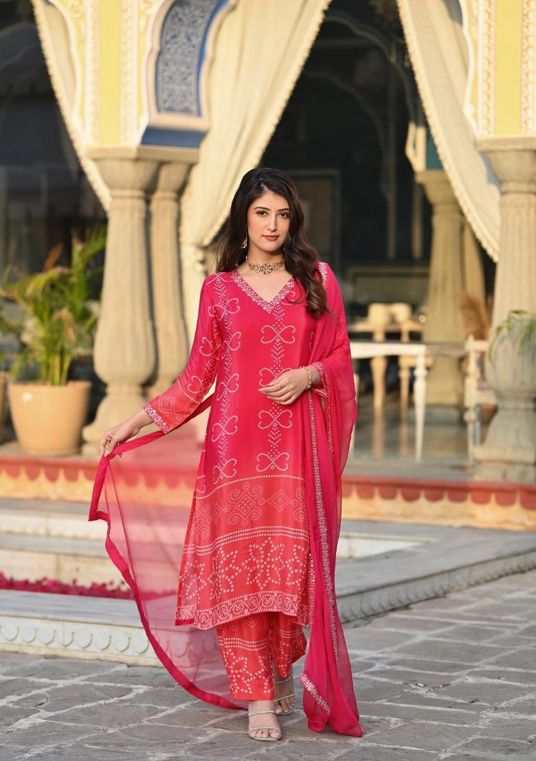 Peach Embroidered Chinon Salwar Kameez With Dupatta