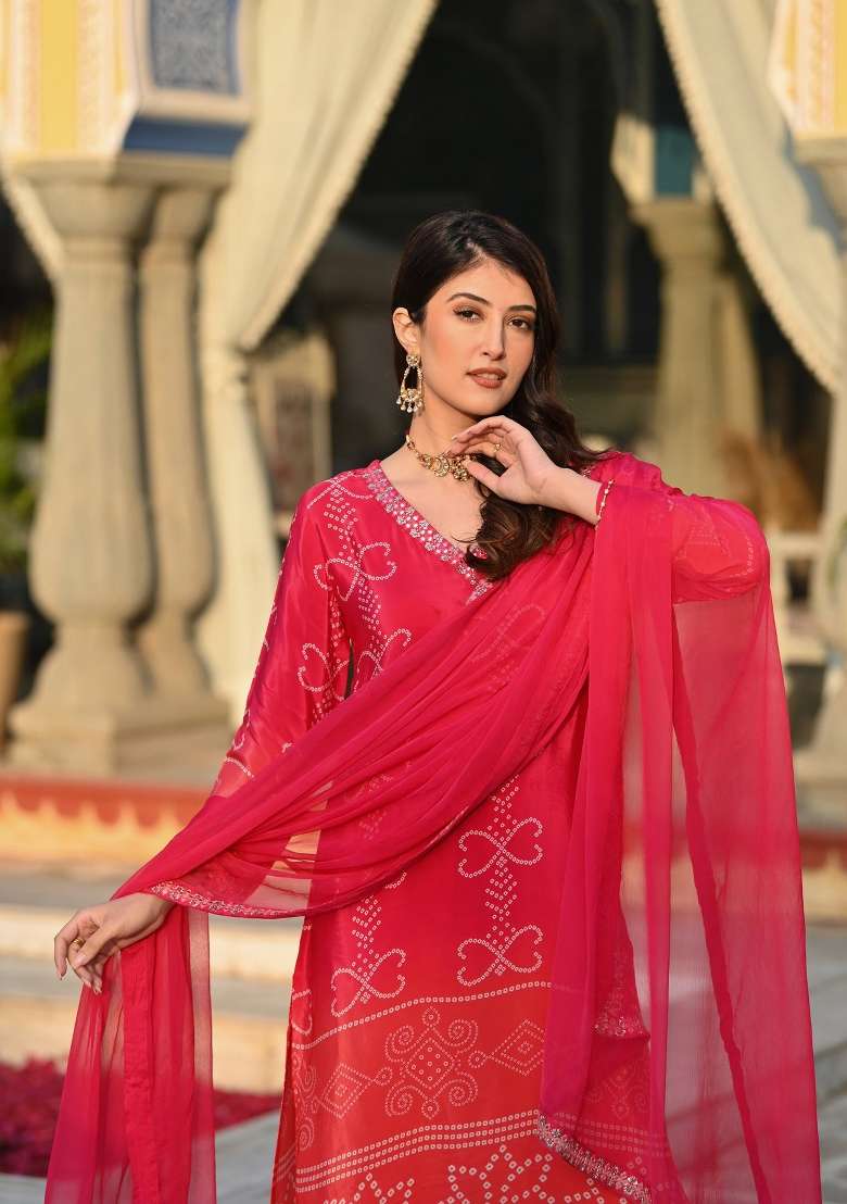 Peach Embroidered Chinon Salwar Kameez With Dupatta - Indya