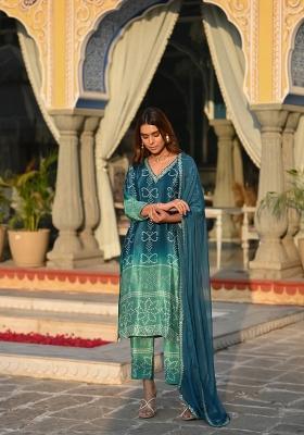 Rama Green Embroidered Chinon Salwar Kameez With Dupatta