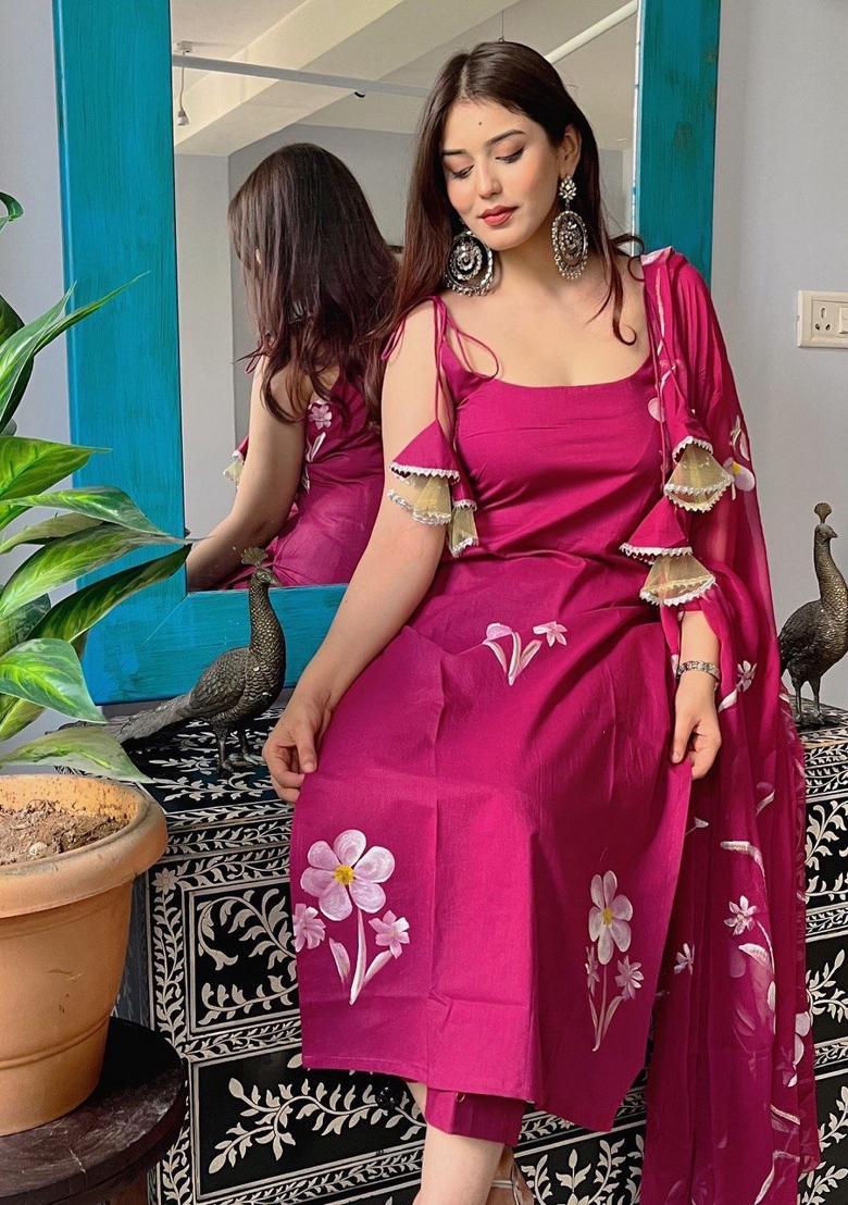 Maroon Embroidered Georgette Salwar Kameez With Dupatta