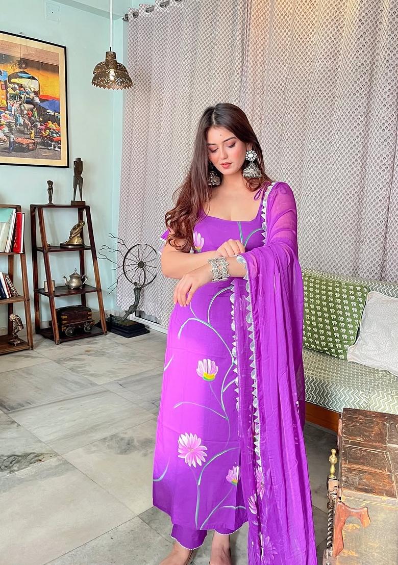 Purple Embroidered Georgette Salwar Kameez With Dupatta