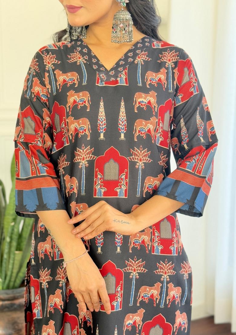 Black Embroidered Chanderi Salwar Kameez With Dupatta