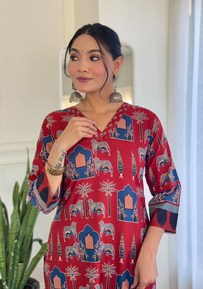 Red Embroidered Chanderi Salwar Kameez With Dupatta