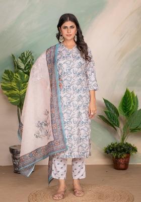 Blue Embroidered Chanderi Salwar Kameez With Dupatta