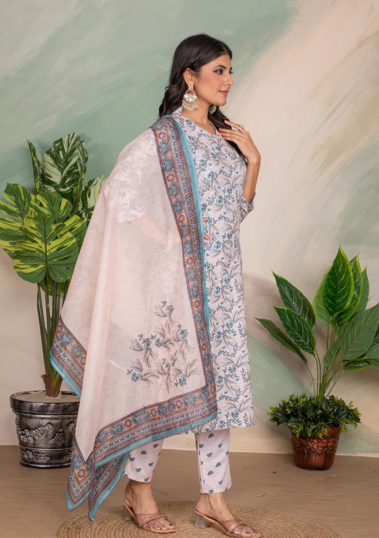 Blue Embroidered Chanderi Salwar Kameez With Dupatta