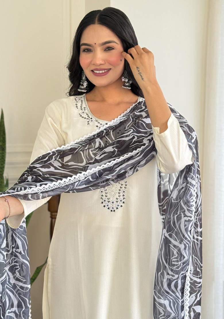 White Embroidered Organza Salwar Kameez With Dupatta