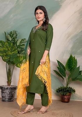 Green Embroidered Chanderi Salwar Kameez With Dupatta