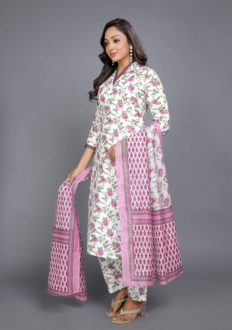 Pink Embroidered Chanderi Salwar Kameez With Dupatta