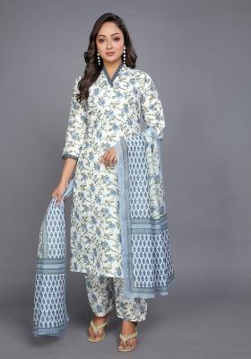 Blue Embroidered Chanderi Salwar Kameez With Dupatta