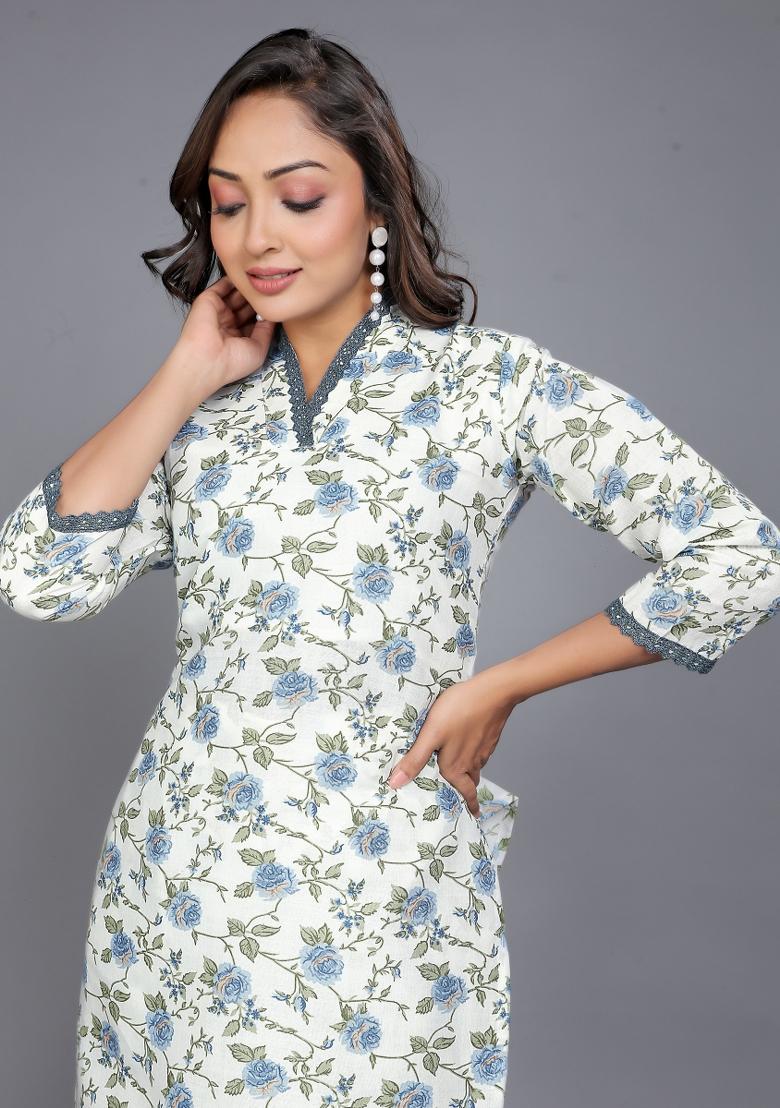 Blue Embroidered Chanderi Salwar Kameez With Dupatta