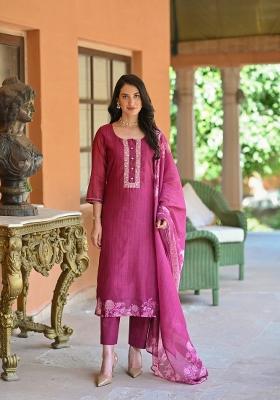 Pink Embroidered Chanderi Salwar Kameez With Dupatta