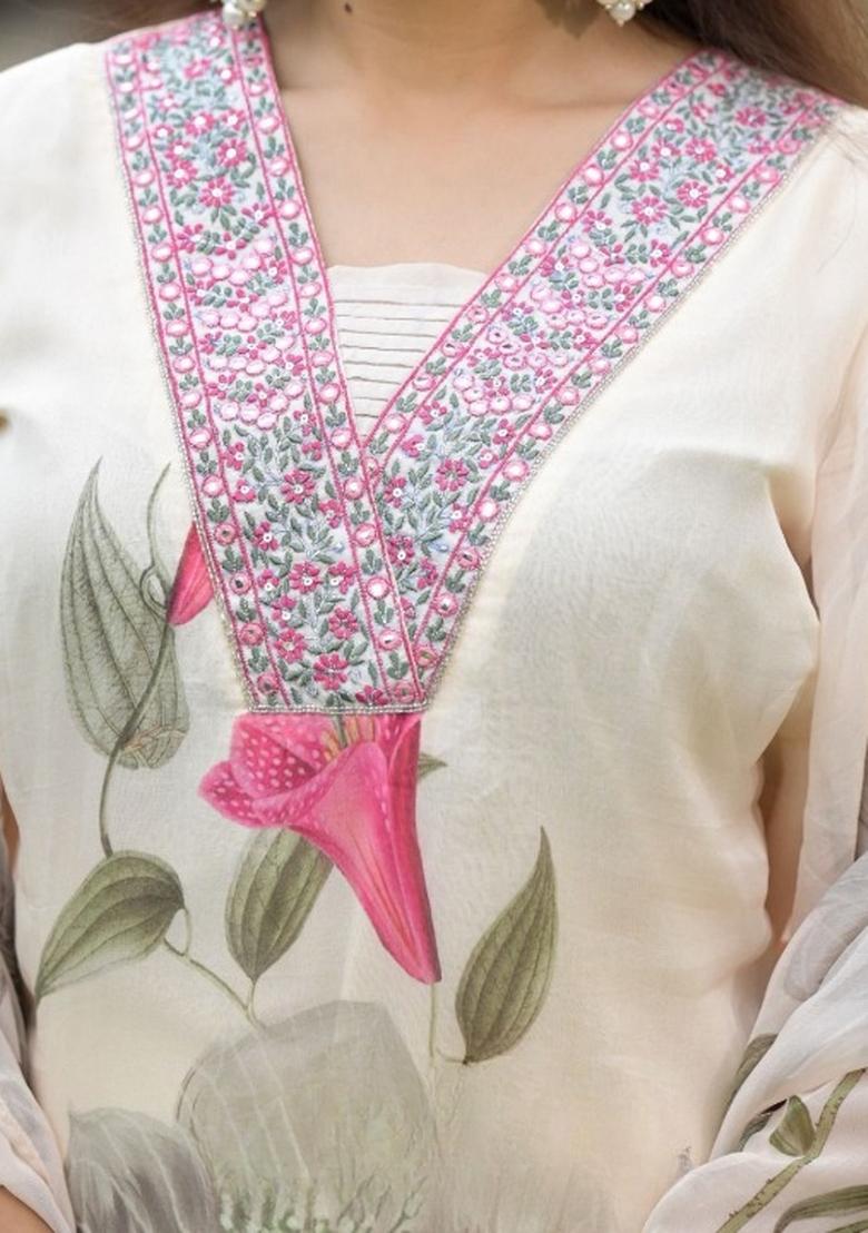 White Embroidered Georgette Salwar Kameez With Dupatta