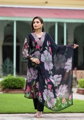 Black Embroidered Georgette Salwar Kameez With Dupatta